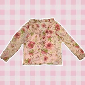 LC Lauren Conrad Boho Chic Sheer Pink Floral Fairycore Ruffle Blouse